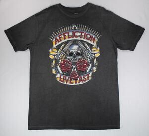 Affliction Black Distressed Live Fast World Tour 1973 Graphic Shirt Mens XXL